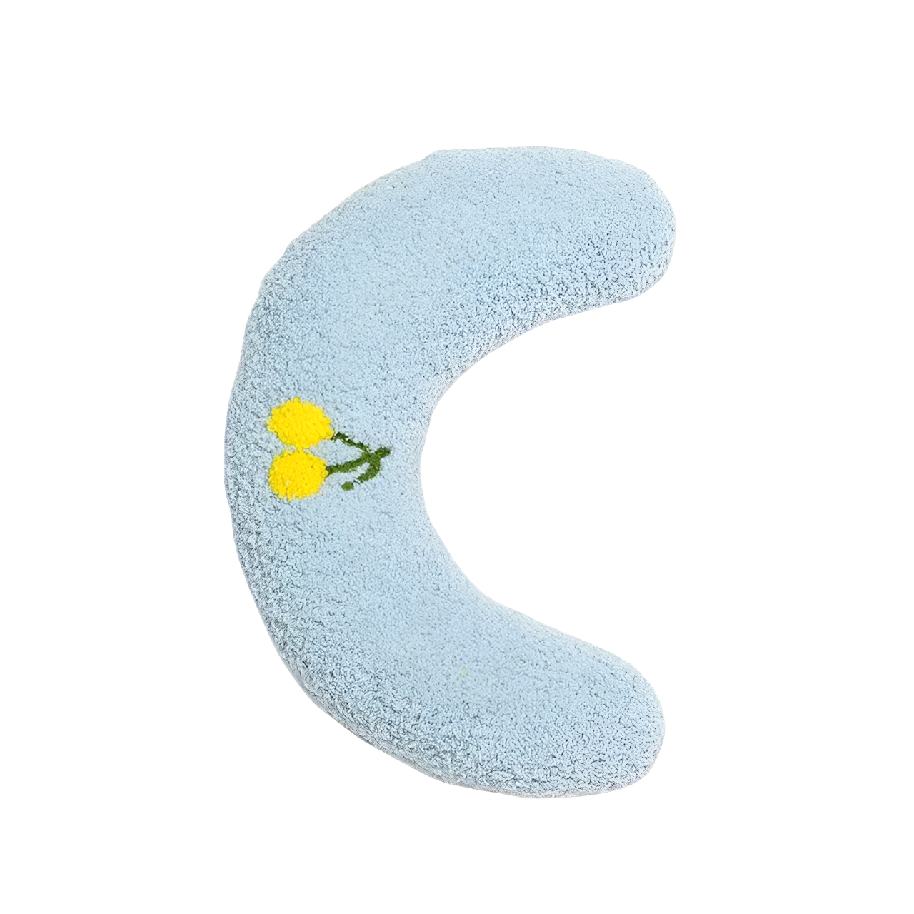 A blue U-shaped cat hugging pillow