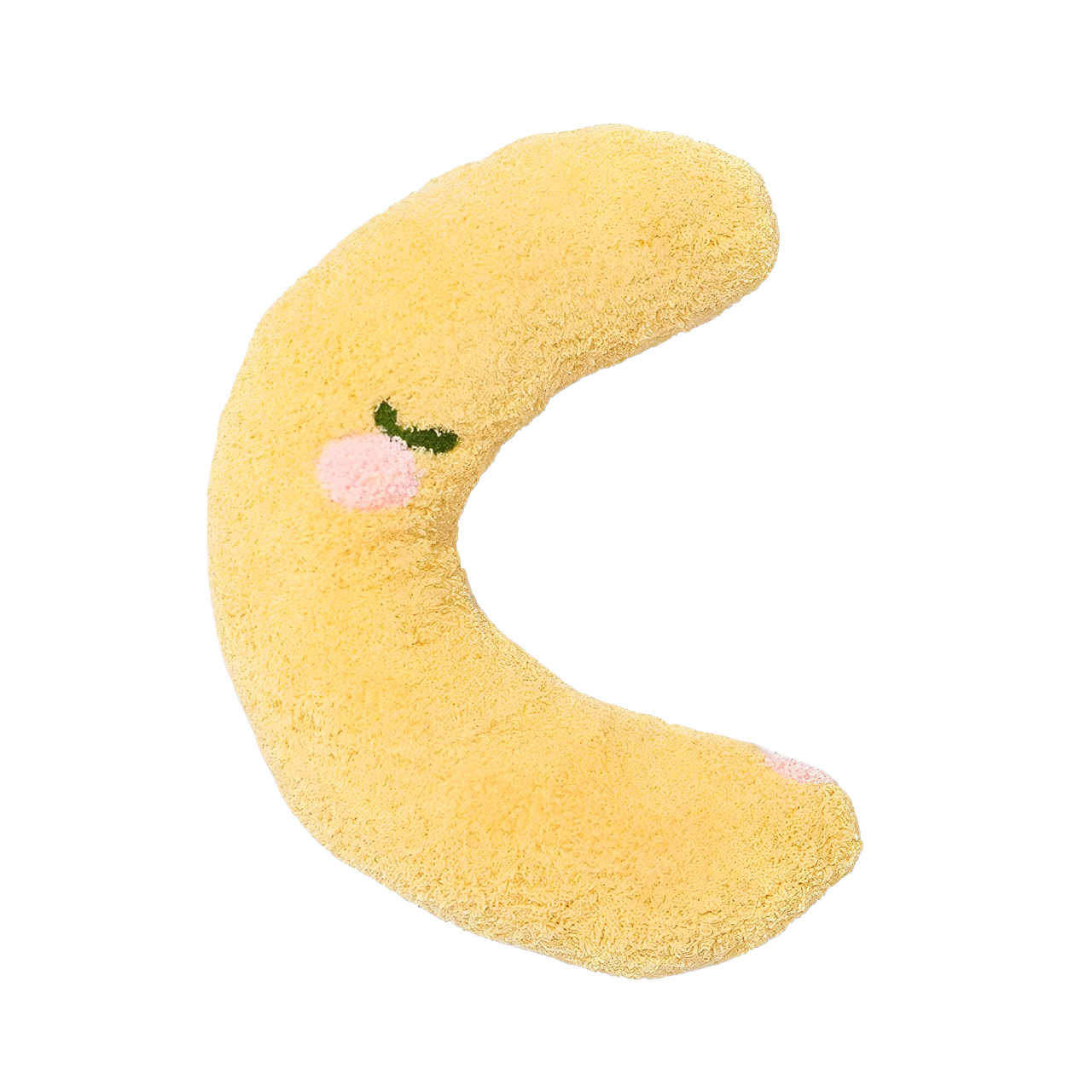 A yellow U-shaped cat hugging pillow