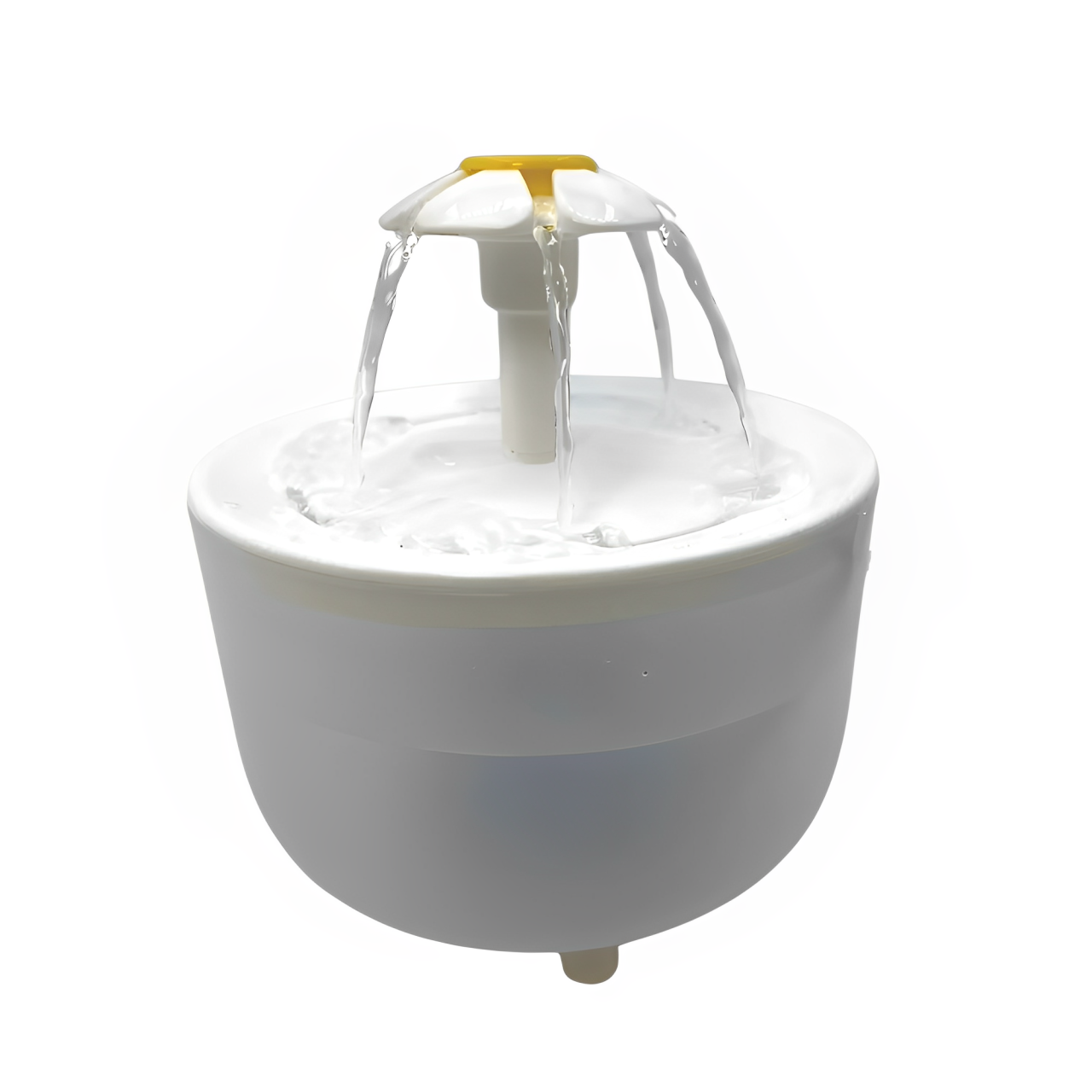 A white cat water fountain with a flowing water design in a white background