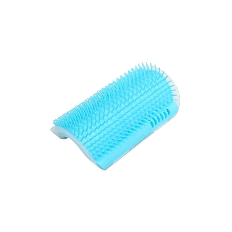 Blue silicone cat brush on a white background