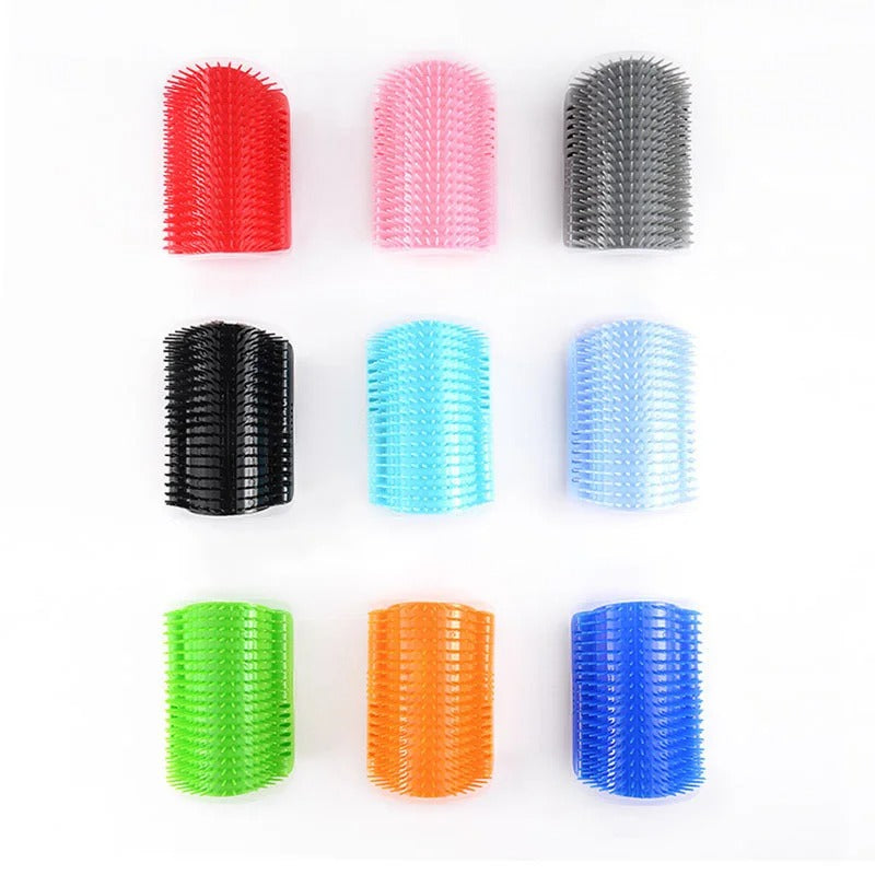 Set of colorful cat brushes with different bristle patterns on a white background