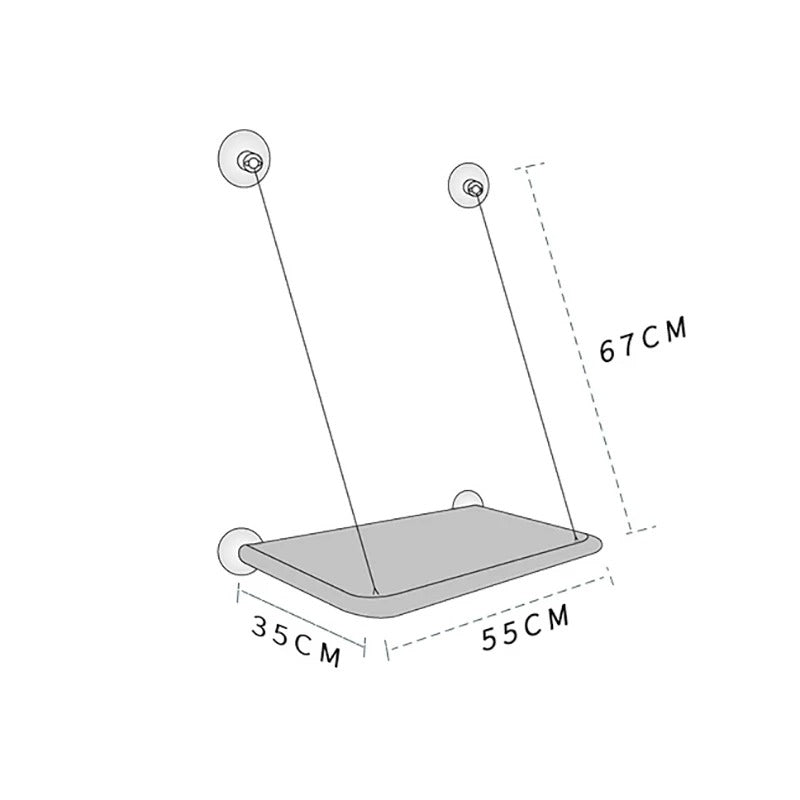 Measurement chart of a cat hammock with dimensions labeled