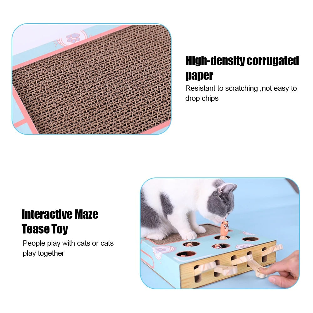 Cat scratcher with corrugated paper and interactive maze toy