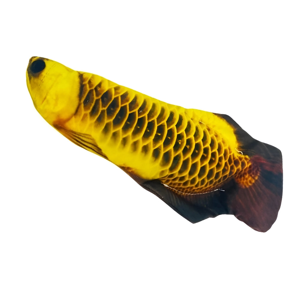 Yellow and black fish toy on a white background