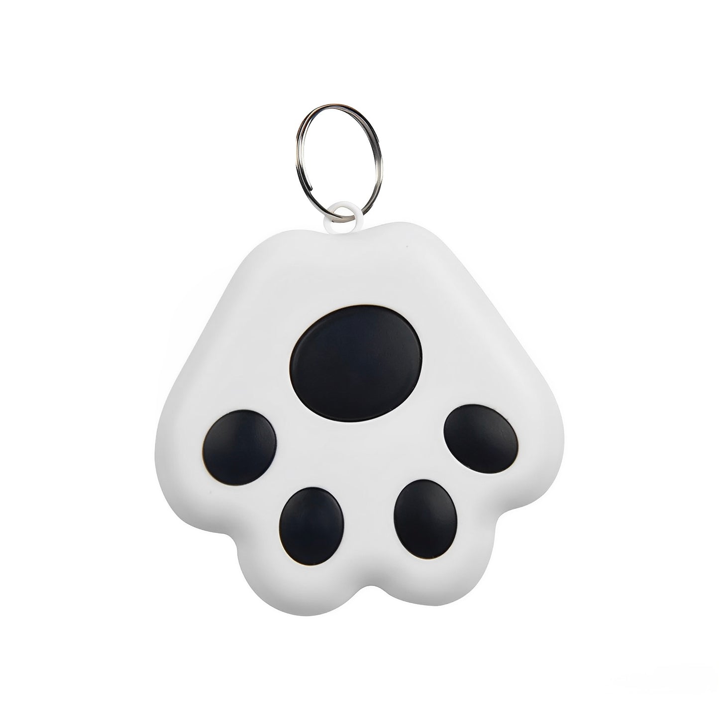A white and black mini GPS Bluetooth tracker device with a white background