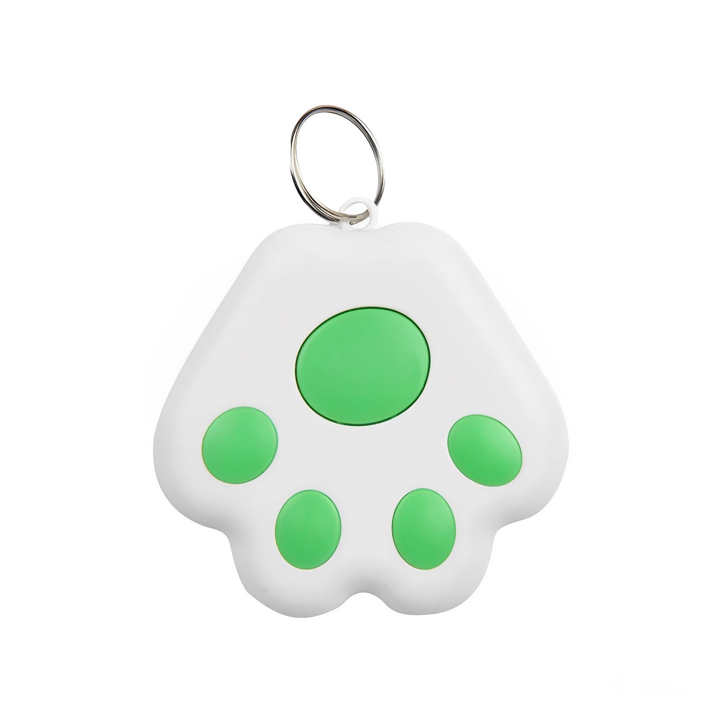 A white and green mini GPS Bluetooth tracker device with a white background