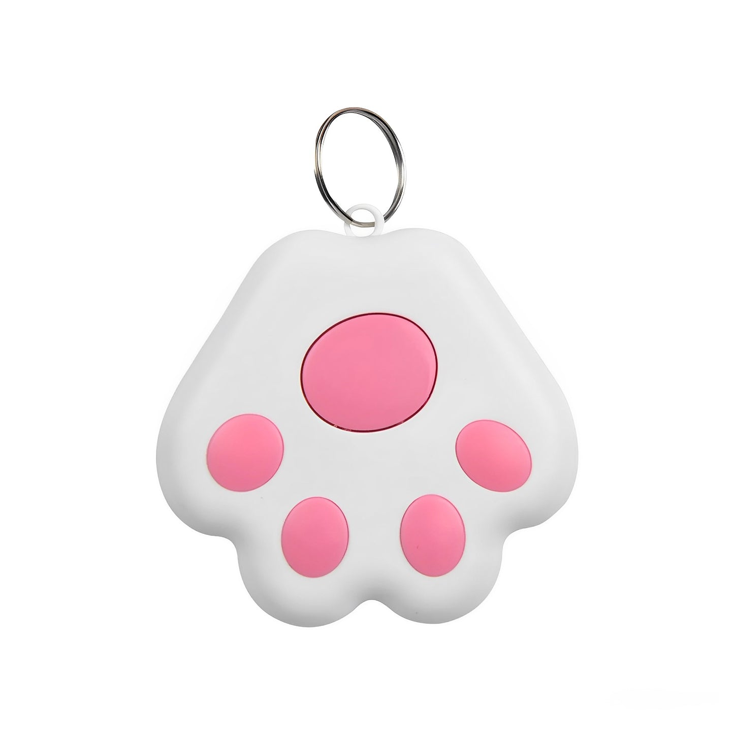 A white and pink mini GPS Bluetooth tracker device with a white background