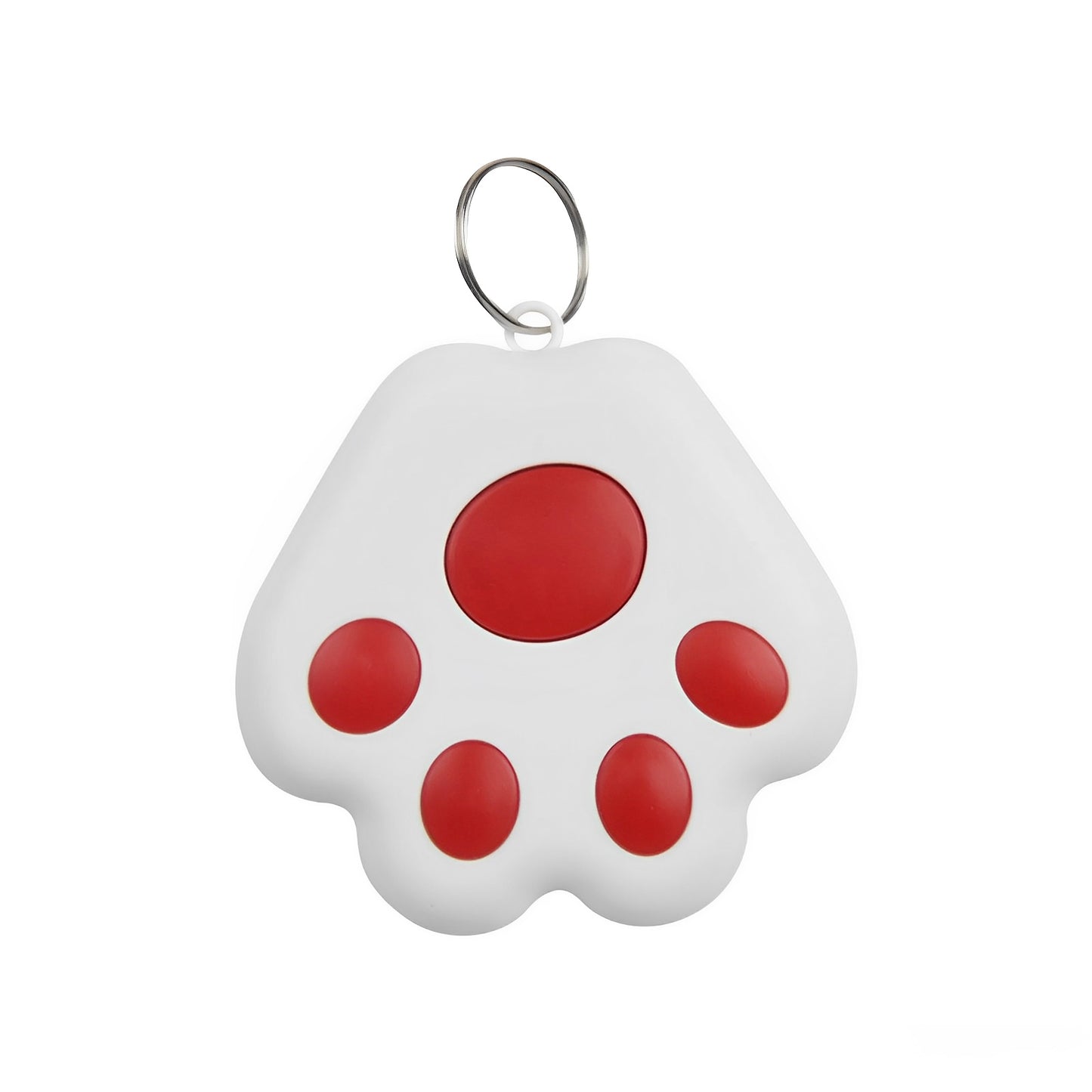 A white and red mini GPS Bluetooth tracker device with a white background