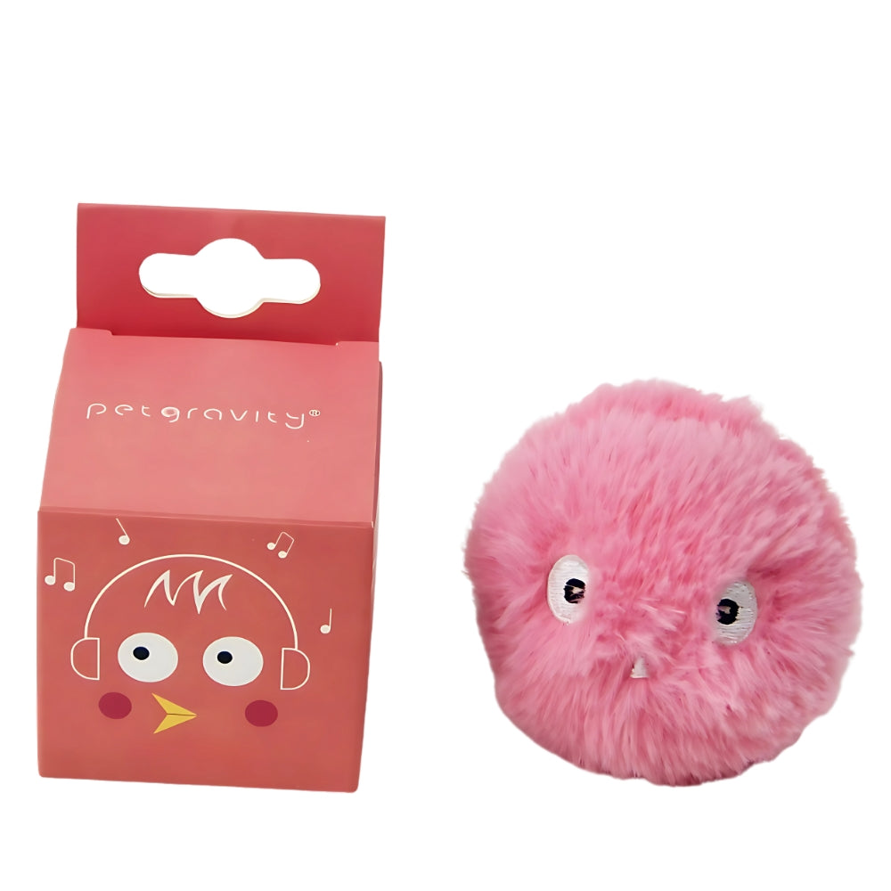 Pink plush toy with a matching packaging box on a white background