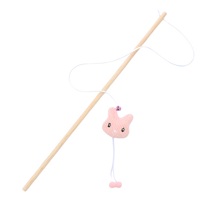 A wooden stick cat toy in a white background
