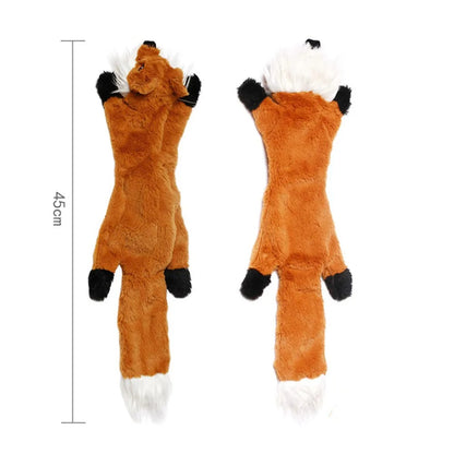 Two plush fox toys with measurement details on a white background