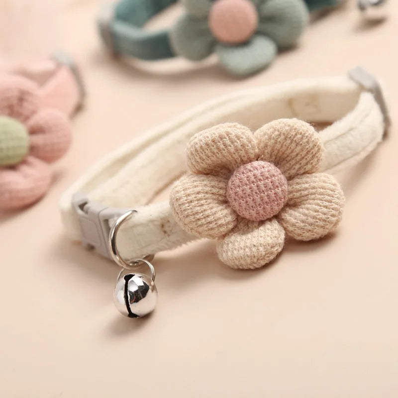 Handmade Crochet Cat Collar Flower with Adjustable Buckle