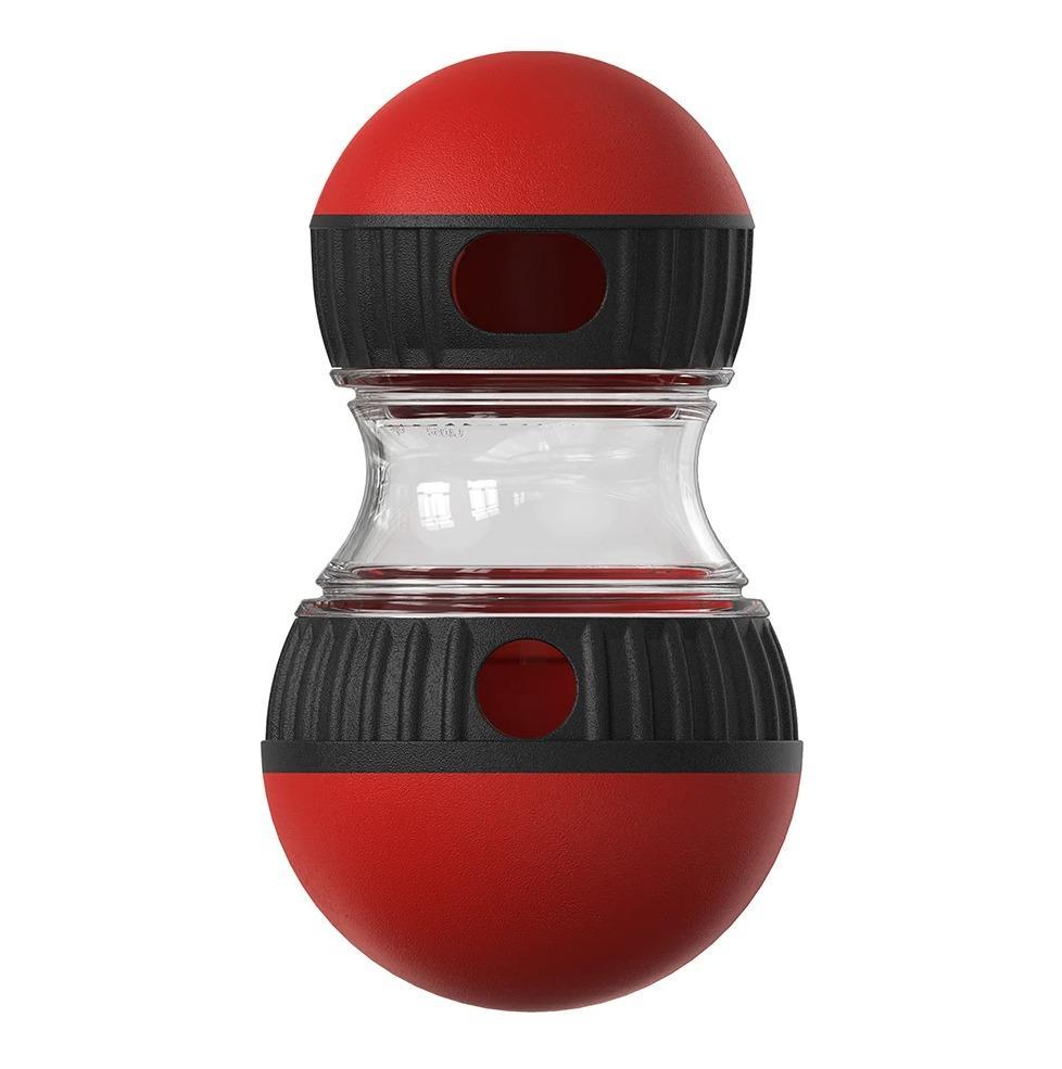Interactive Slow Feeder Dog Toy in a white background in red and black