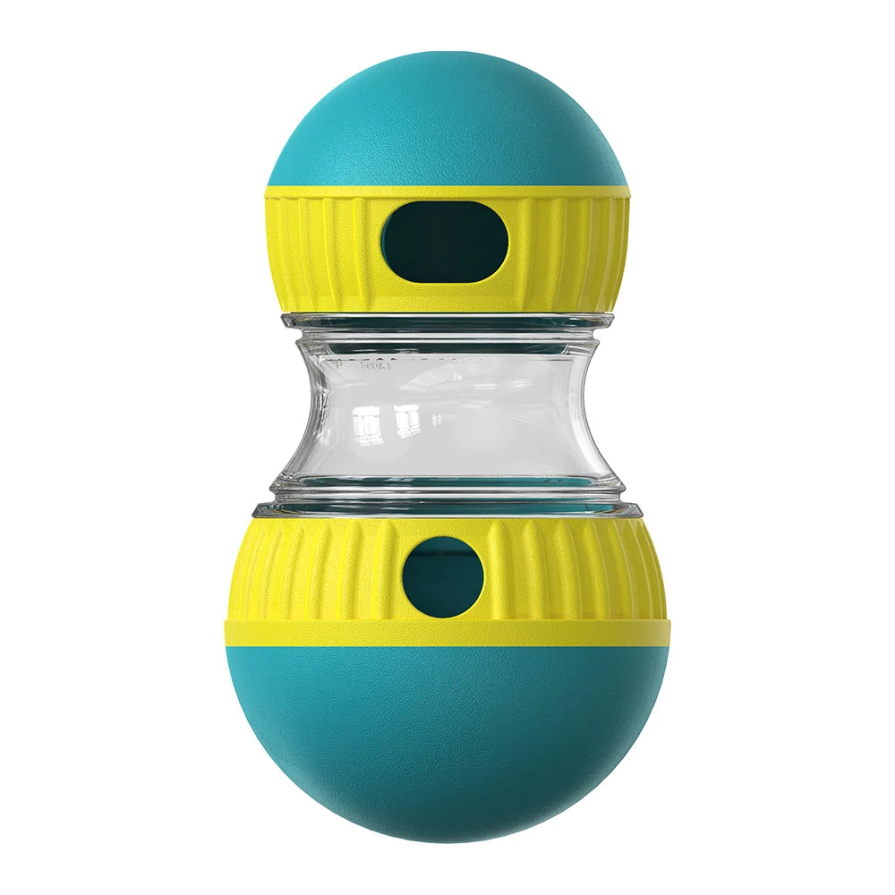 Blue and Yellow Interactive Slow Feeder Dog Toy in a white background