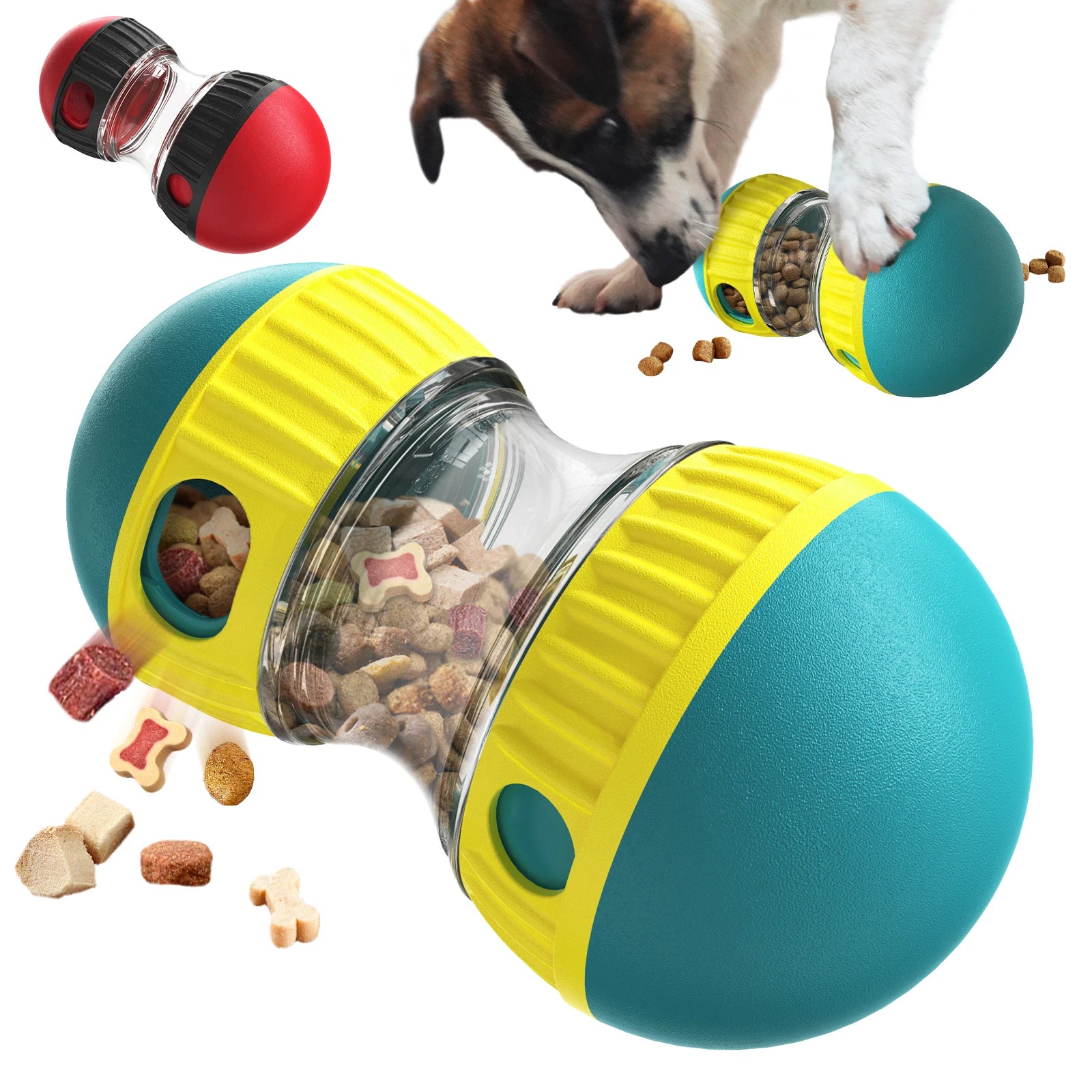 Treats being dispensed Interactive Slow Feeder Dog Toy and in action 
