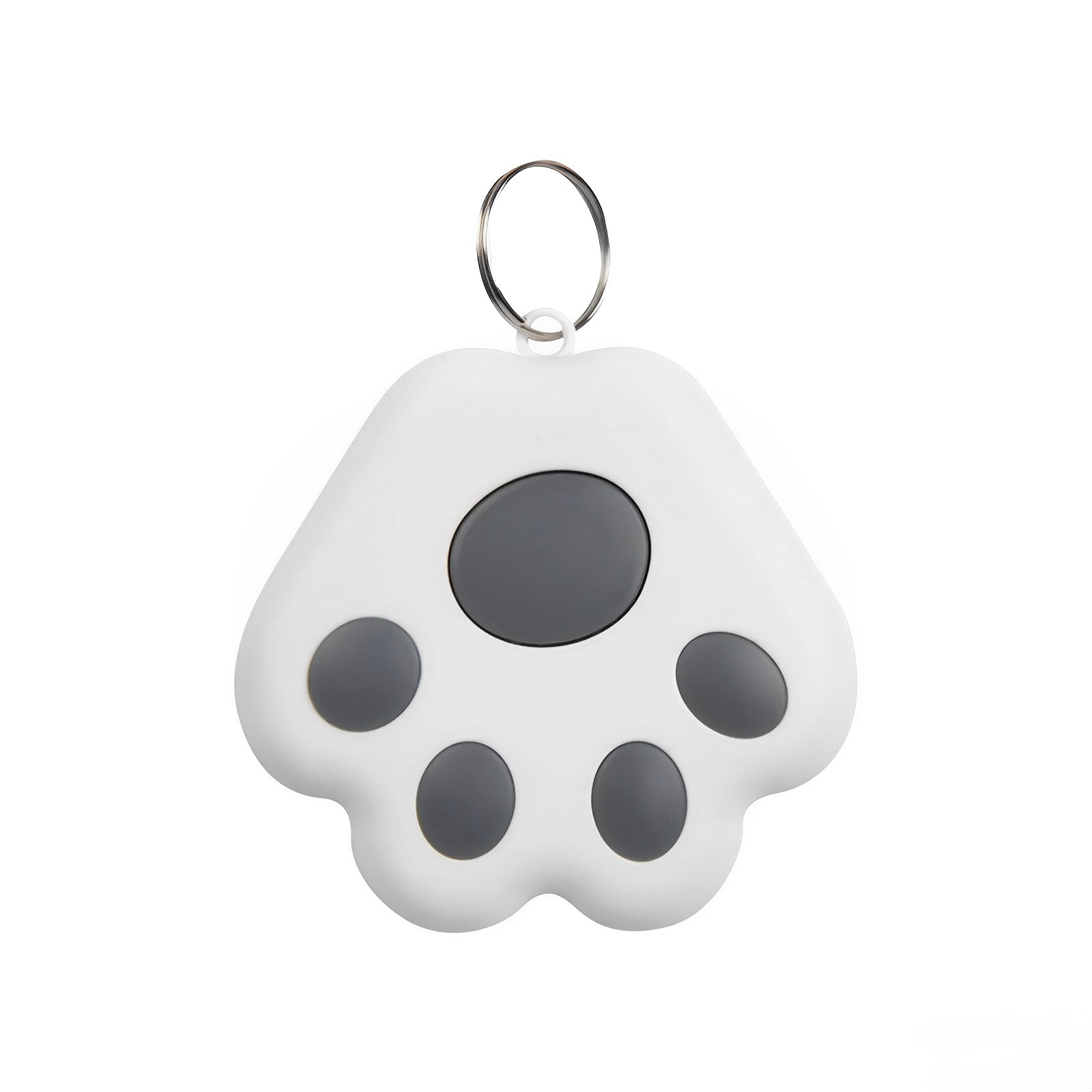 A white and gray mini GPS Bluetooth tracker device with a white background