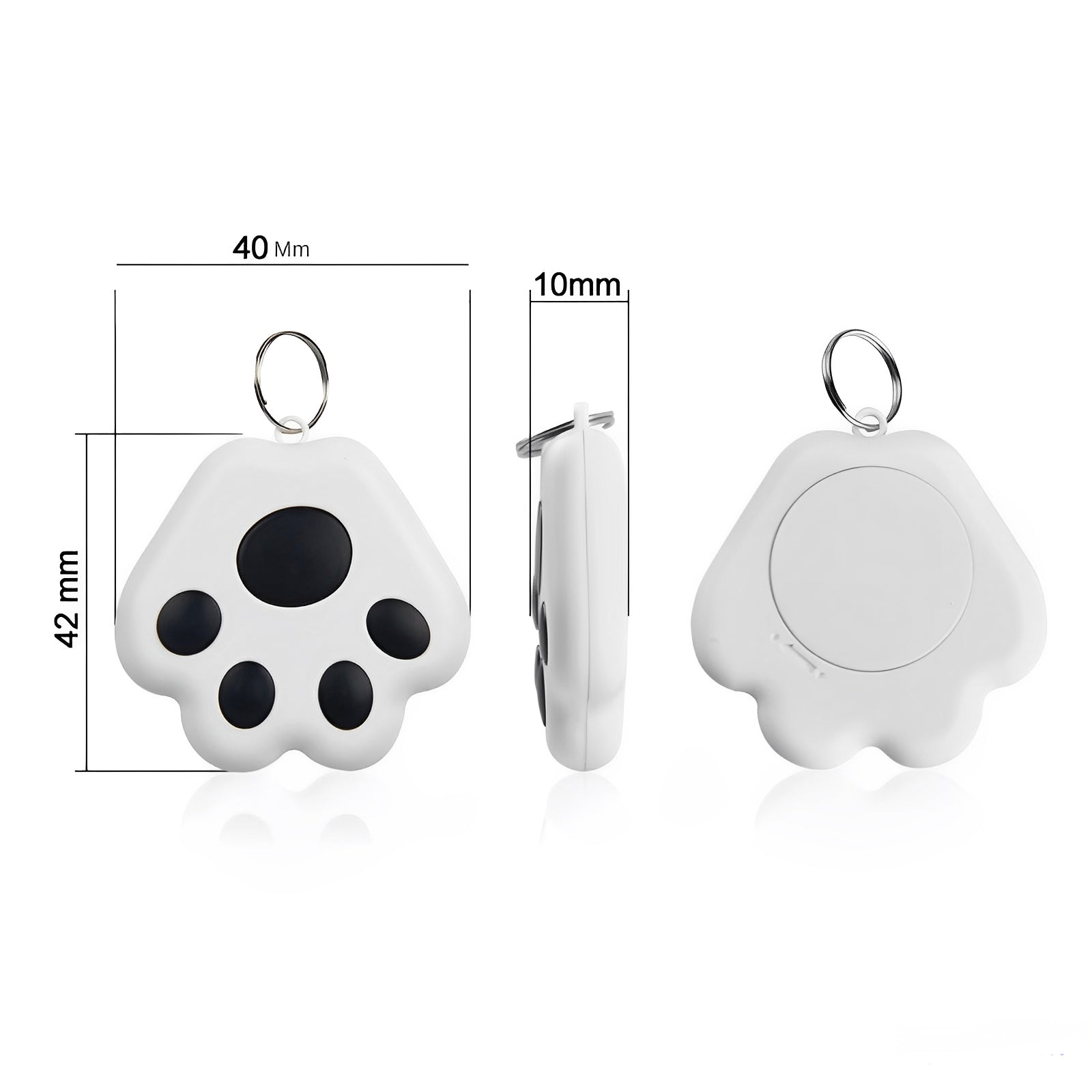 A white mini GPS Bluetooth tracker device with measurement 
