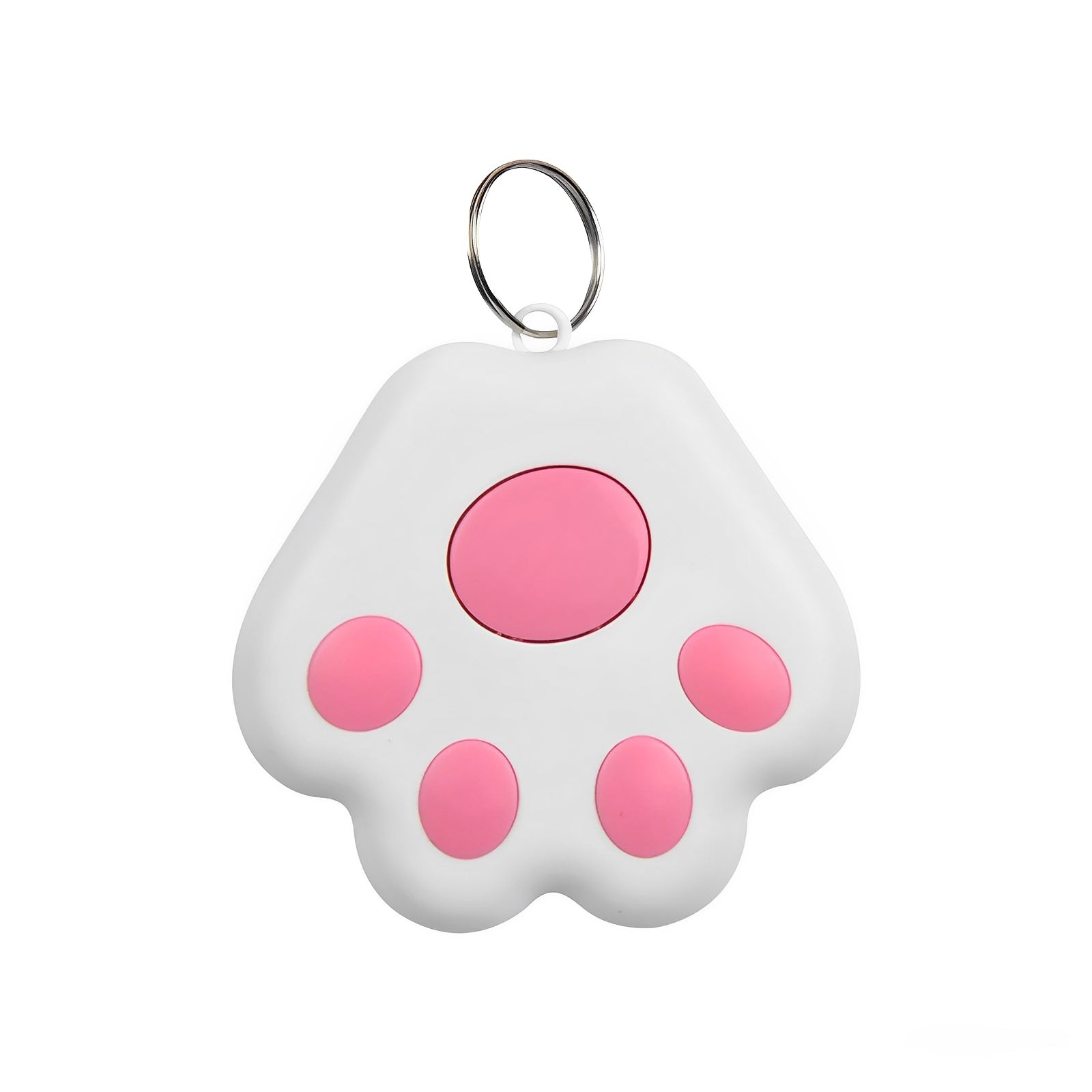 A white and pink mini GPS Bluetooth tracker device with a white background