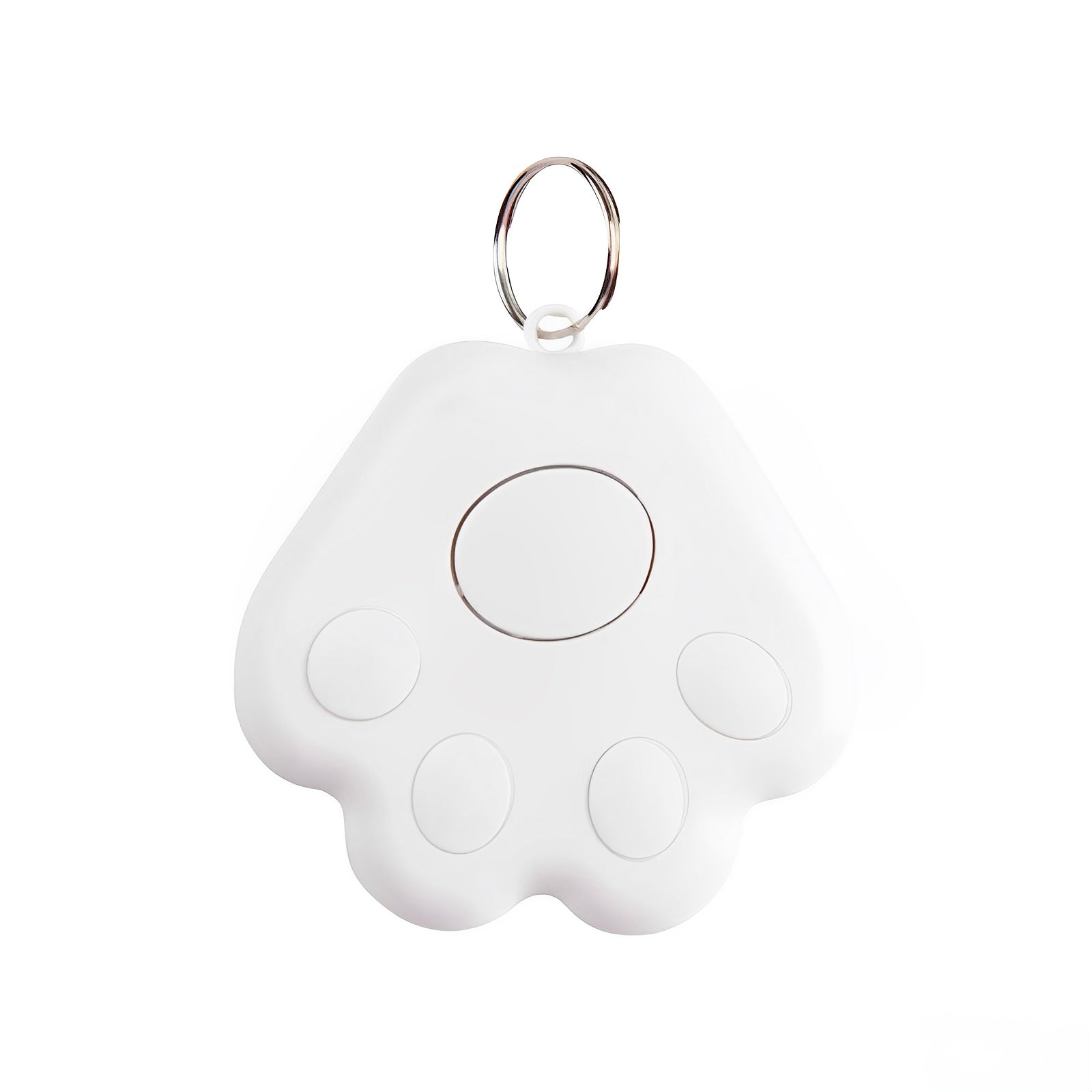 A white mini GPS Bluetooth tracker device with a white background