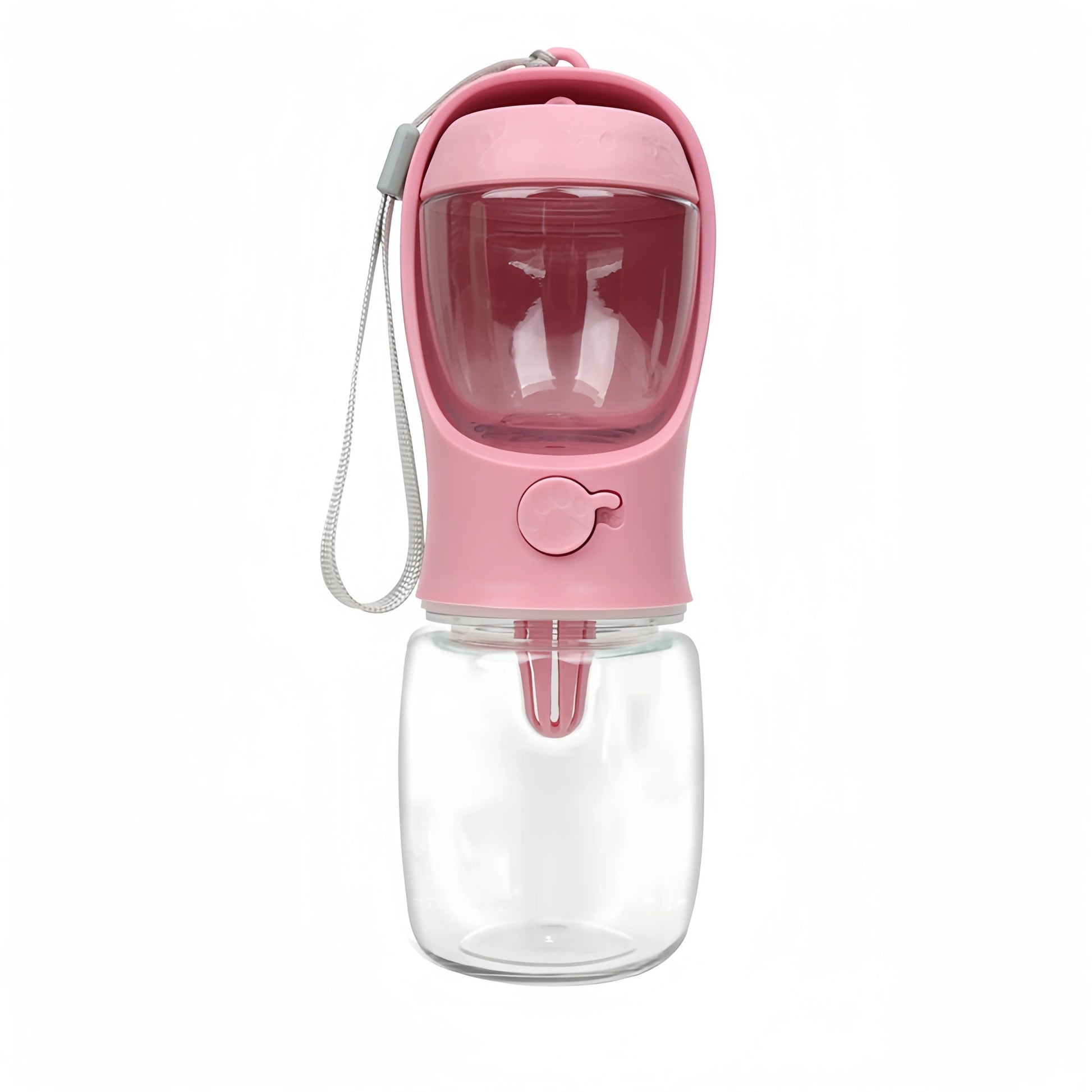 Portable Dog and Cat Water Bottle with Storage Food in pink colour on a white background