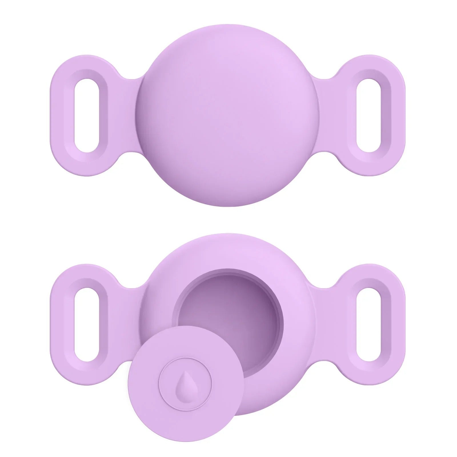 Two purple silicone clips on a white background