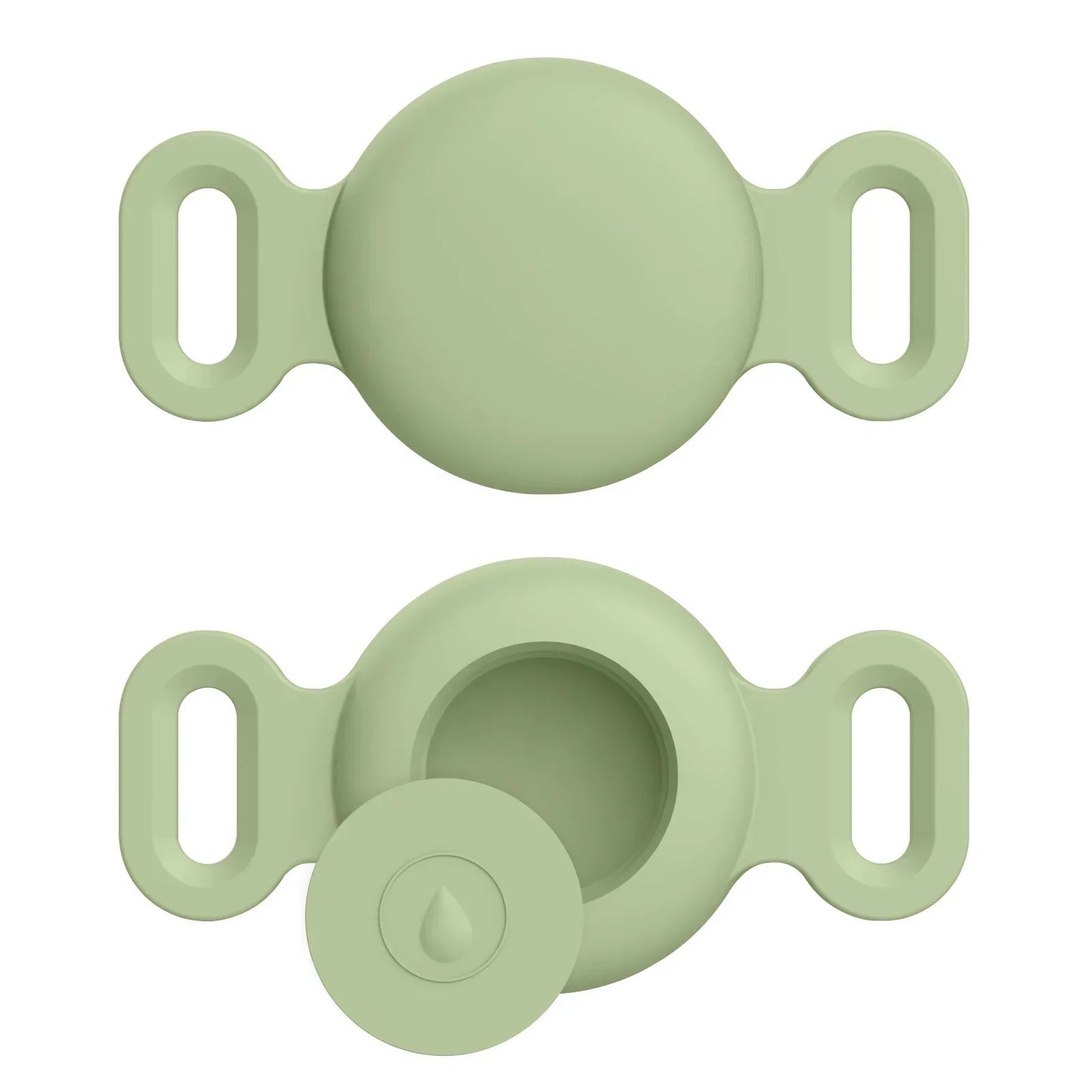 Two light green silicone clasps on a white background