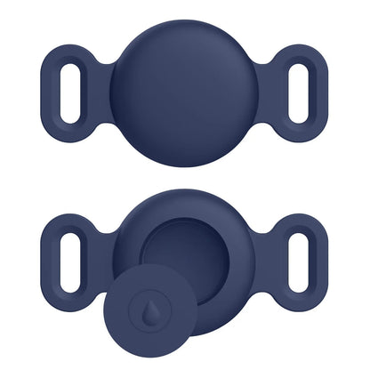 Two navy blue silicone clips on a white background