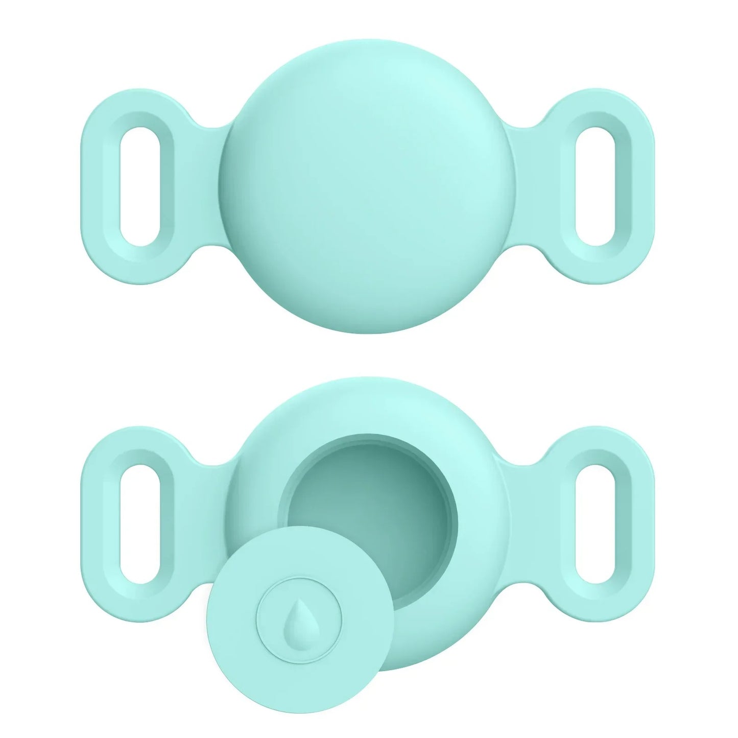 Two light blue silicone clips on a white background