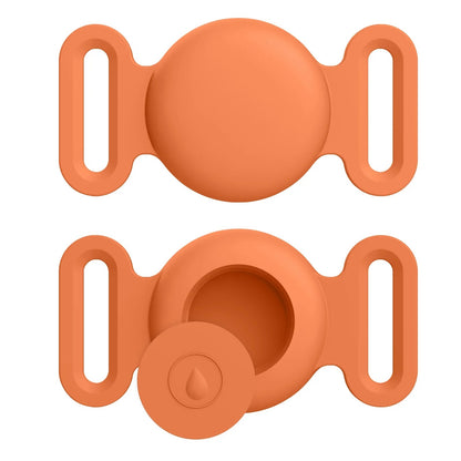 Two orange silicone bottle covers on a white background