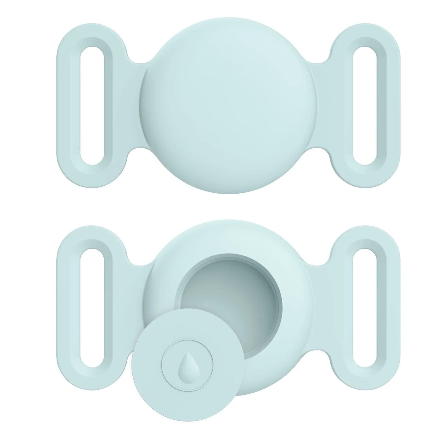 Two light blue silicone clips on a white background
