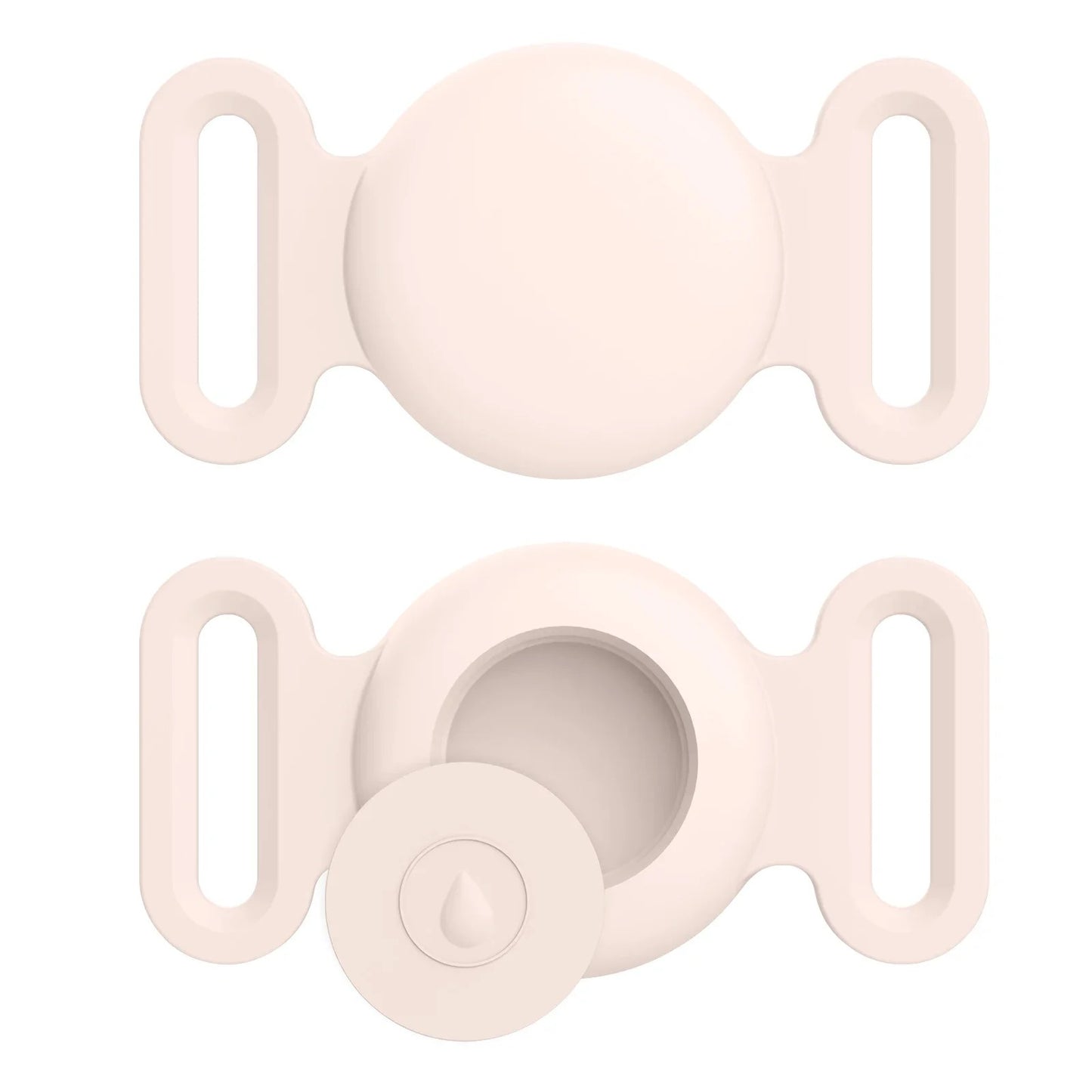 Two beige silicone teether components on a white background