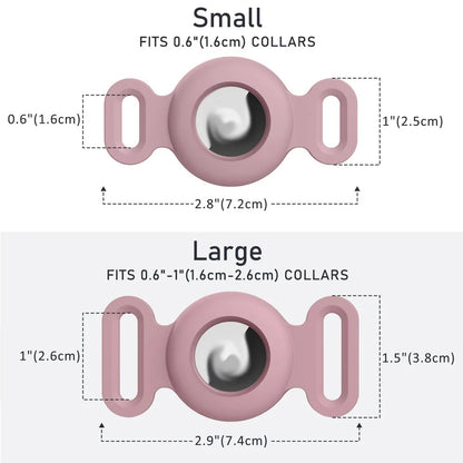 Measurement chart for small and large pink dog collars with dimensions.