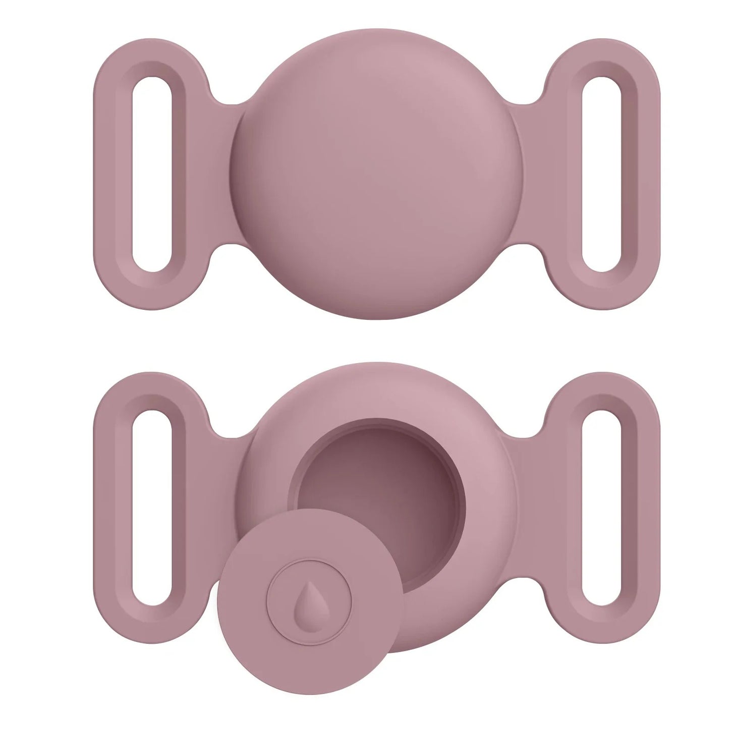 Two pink silicone teether components on a white background