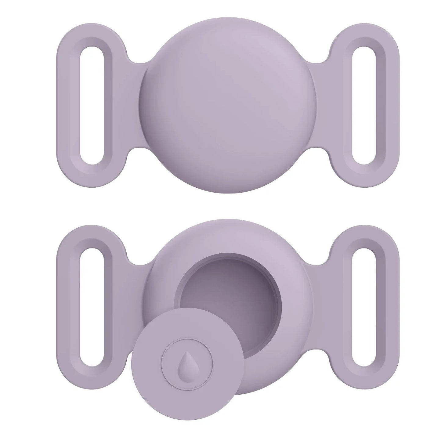 Two purple silicone clasps on a white background