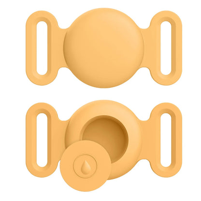 Two yellow silicone teether shapes on a white background