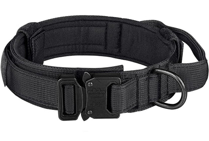 Black tactical belt with size chart on a white background
